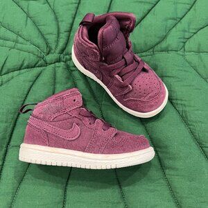 Nike Air Jordan 1 Mid Toddler 5C Maroon Bordeaux Suede Sneakers
